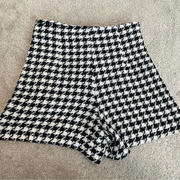 ZARA - Houndstooth Tweed High Waist Shorts sz L - Picture 9 of 10